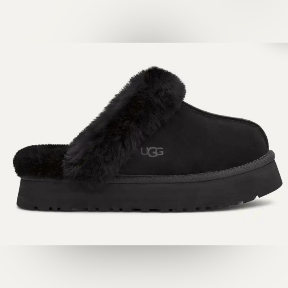 🖤 NEW UGG BLACK DISQUETTE SLIPPERS WOMENS SIZE 8 PLATFORM UGGS